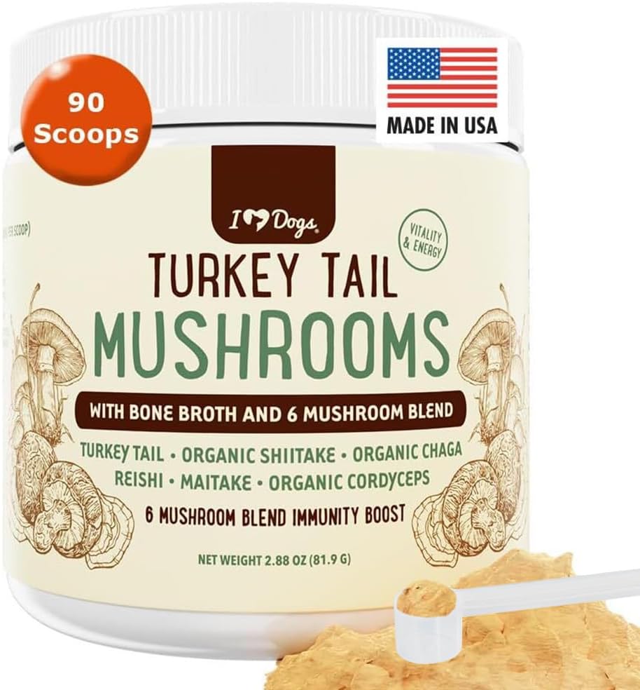 iHeartDogs טורקיה Tail Mushroom for Lumps, Bumps & Lipomas עם Bone Broth ו 6 Mushroom
