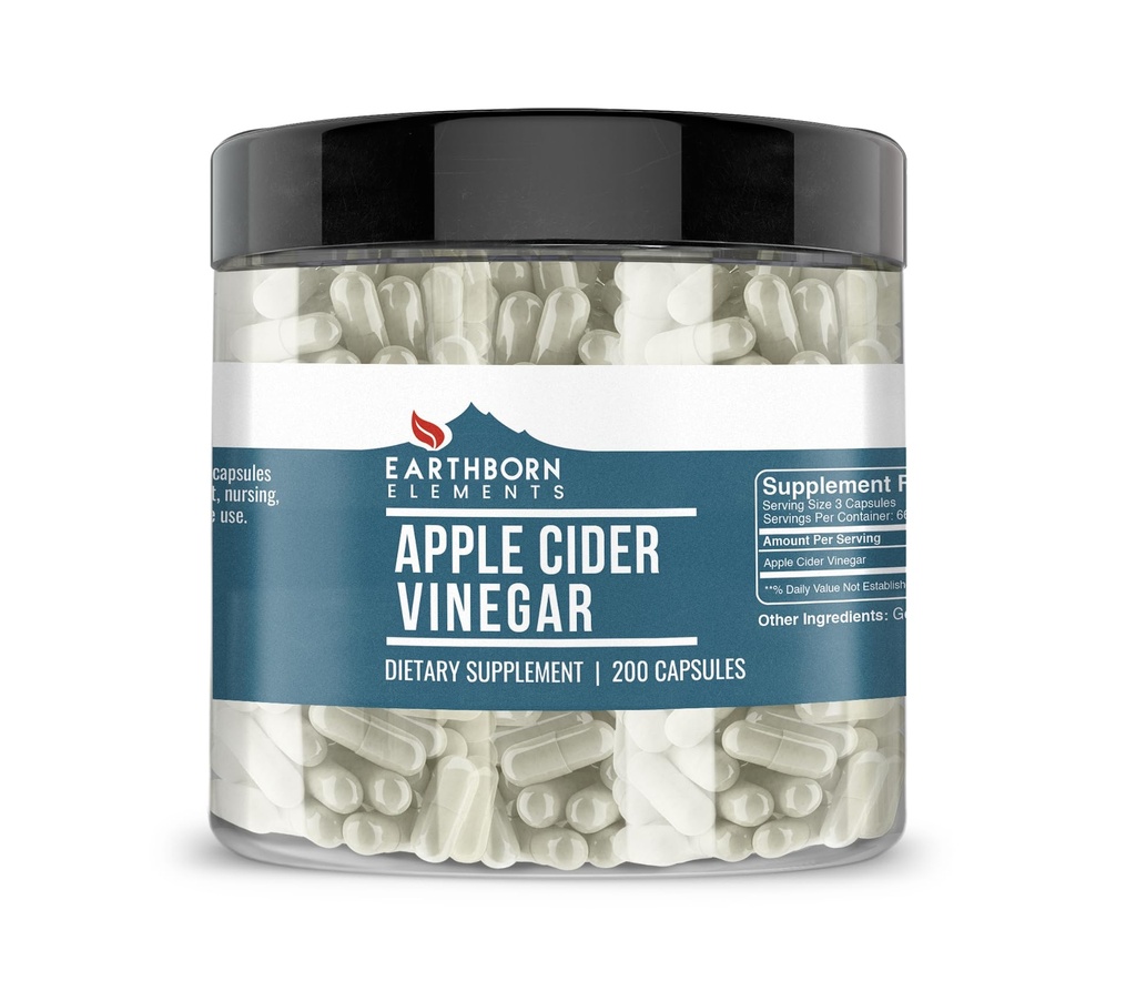 Earthborn Elements Apple Cider Vinegar 200 קפסולות, Pure & Undiluted, No Additives