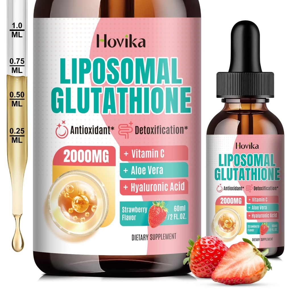 תוספת של Liposomal Glutathione 2000mg, Glutathione טיפות עם ויטמין C, Master Antioxidants for Immune System, Aging Defense, Skin Health, Liver Detox-Superior Absorption, Strawberry 2 Fl Oz Oz