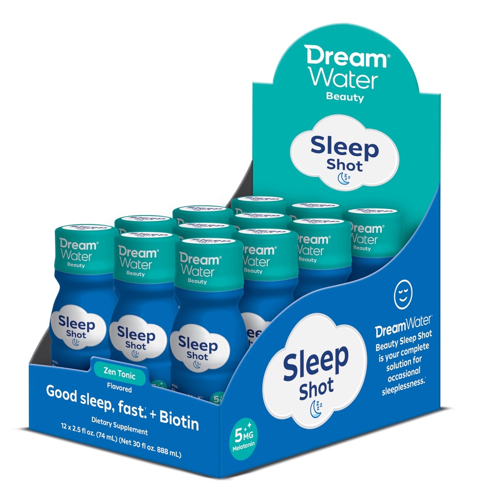Dream Water Beauty Sleep Aid תוסף: Melatonin 5mg, GABA, 5-HTP, Plus Biotin for Healthy Skin, Hair and Nails; 2.5 oz Liquid Sleep Shots, Zen Tonic 12-Count