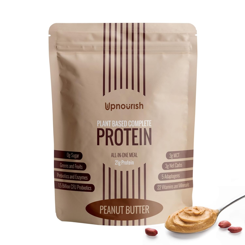 UpNourish Peanut Butter Vegan אבקת 54 Superfoods אבקת, 1.5 מיליארד CFU Probiotics 21g Plant Based חלבונים, No Sugar No GMO חלב חינם, החלפת Meal Shake Keto-Friendly Low-Carb דיאטת,15 משרתות המשרתות