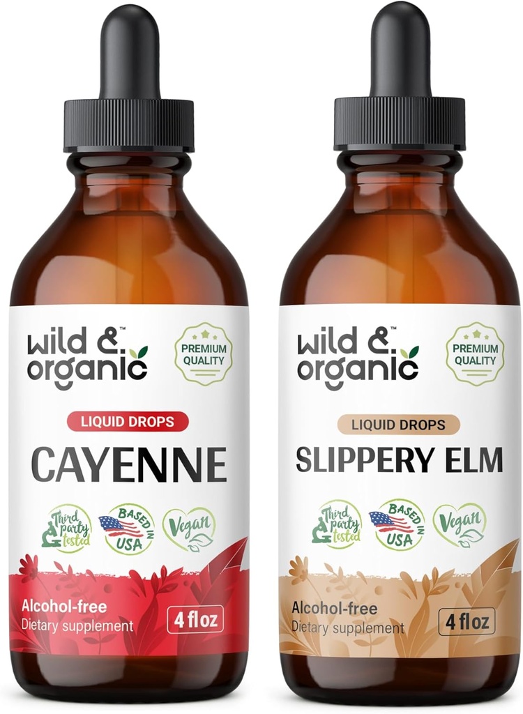 Wild & Organic Cayenne Pepper Tincture 4 fl oz & Slippery Elm Tincture 4