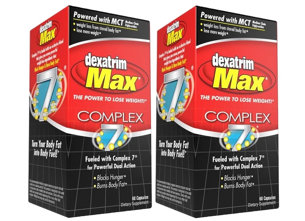 ILIOS Dexatrim Max Complex 7 | גלולות דיאטה לרדת במשקל - 7 רכיבים חזקים להפחית רעב ושומן גוף, שומן Burner תוספי מזון, גלולות הרזיה לגברים ונשים, 2 Packs w / 60 קפסולות כל אחת