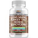 Stamiron Lions Mane תוסף טורקיה Tail Mushroom כמוסות עם Cordyceps לחלץ & Reishi Mushrooms - Alt to Mushroom Gummies, אבקת Mushroom קפה - 90 Count