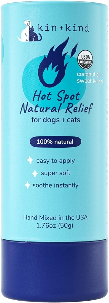 kin+kind Hot Spot Treatment for Dogs & Cats- Itch Relief, Skin Soothing and Healing Balm - שמן קוקוס, Beeswax, Sweet Fennel Oil - All Natural - Made in USA