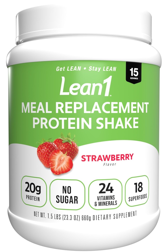 Lean1 meal החלפת חלבון Shake, Strawberry Flavor, 15 משרת Tub