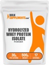 BulkSupplements.com hydrolyzed Whey חלבון אבקת Isolate - חלבון Whey Isolate - Unflavored & Gluten חינם, 30g לכל משרת, 500g (1.1 lbs) (Pack of 1)
