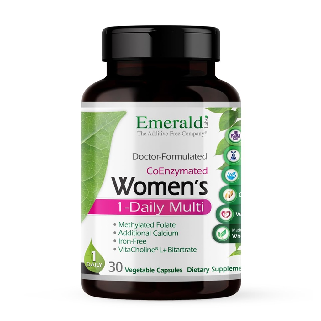 EMERALD LABS Women's 1-Daily Multivitamin for Women - כולל Calcium, Zinc, ויטמין B & More - Bone & Immune Support * - Gluten-Free - 30 קפסולות ירקות