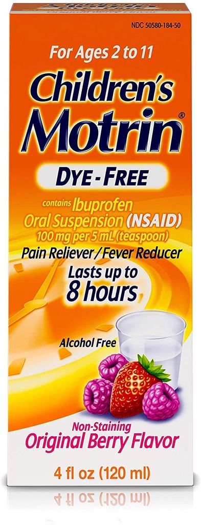 Johnson & Johnson Motrin Childrens Formula, 4 oz, Dye- Free, ברי