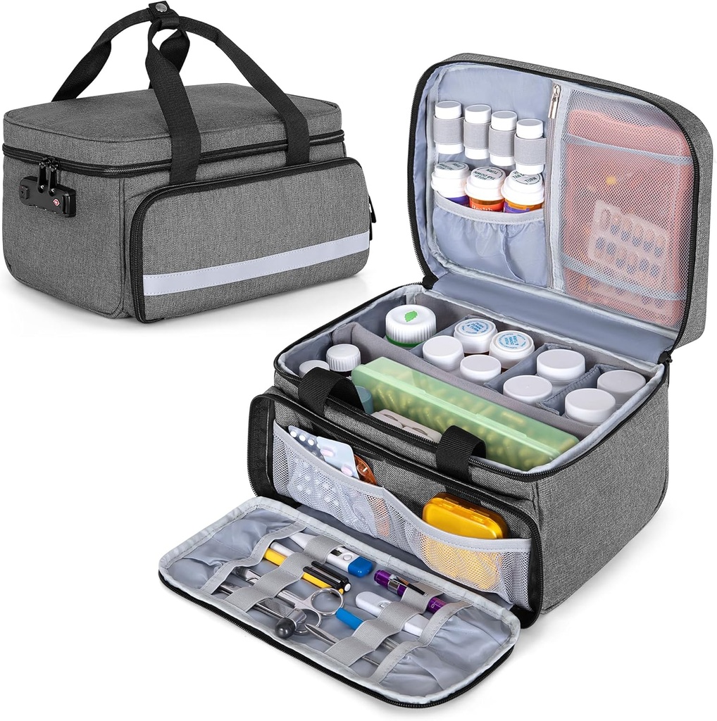 CURMIO Pill Bottle Organer Storage, Drug Lock Box for Pill Organer and Medical Supplies, Gray (עיצוב מטופל)