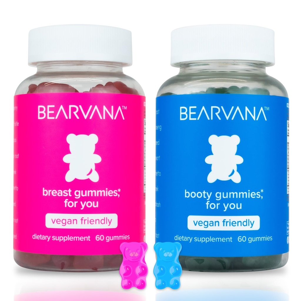 BEARVANA Top & Peach תמיכה Combo Pack מסטיקים לנשים | 9 חומרי גלם צמחיים כולל Fenugreek, Maca & Fennel | ויטמינים חיוניים | ברי פלפור | 2Pack (120 מסטיק)