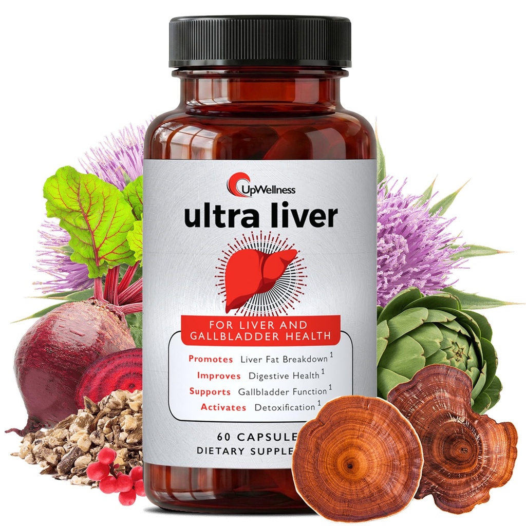 UpWellness Ultra Liver תוסף לתמיכה Liver ו-Galbladder Support - Powered by TMG, NAC Milk Thistle ועוד - Liver Cleanse Detox & Fix - 60 קפסולות