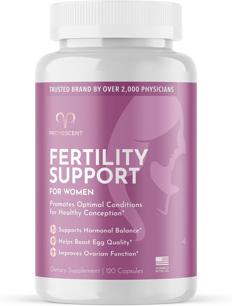 Promescent פוריות תוספת לנשים עם ויטמינים טרום לידתי - Folic Acid, ברזל, ויטמין C / D / B6/B12, Zinc, Selenium & Ashwagandha כדי לתמוך במושגים אובידוד בריא הריון, 120 קפסולות