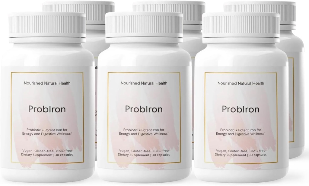 Nourished Natural Health ProbIron - Women's Probiotic + Iron Supplement Boosted with Vitamin C and Copper - Vegan Formula for Energy and Digestive Wellness - 180 Capsules