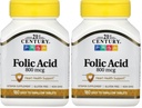 המאה ה-21 800 mcg Folic Acid Tablet, Assorted, 180 Count (Pack of 2)