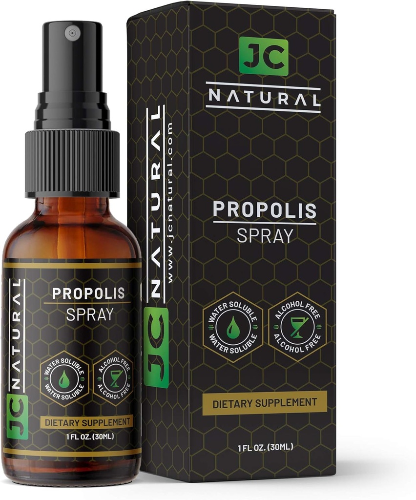 פרופוליס גרון Spray - Water Soluble, אלכוהול חינם. Fight Harmful Organisms, Powerful Antioxidant - 1 floz (30 מ"ל) על ידי JC Natural x CGM Labs