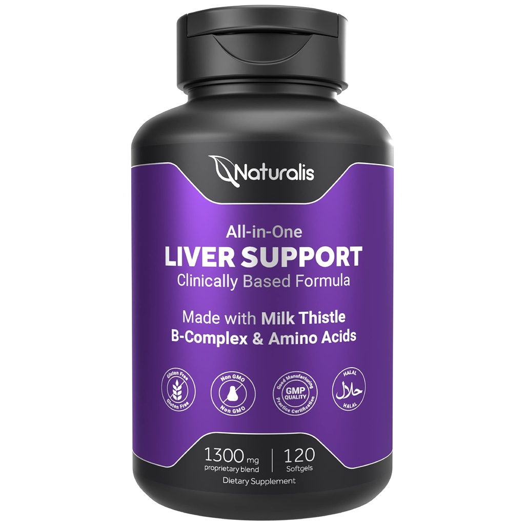 Naturalis Silymarin Milk Thistle 1300 מ"ג משופר עם B Complex & Amino Acids | 13-in-1 Liver ניקויse, Detox & תיקון | 120 Liver Essential Softgels