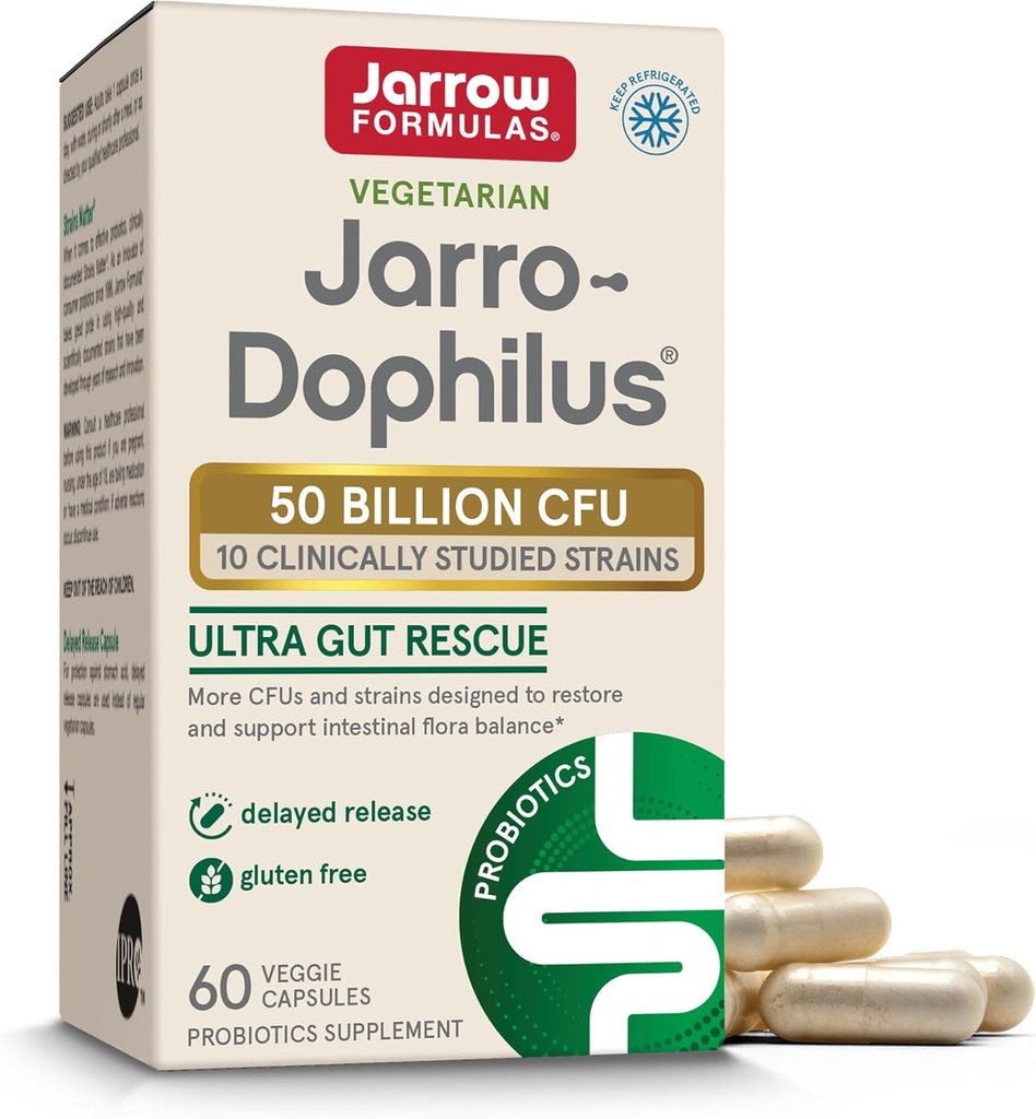 Jarrow Formulas Jarro-Dophilus Ultra Gut Rescue - 50 מיליארד CFU Per Serve - Probiotics Recovery, Protect & Keep Intestinal Pllor - 60 משרתות (Delayed Release)