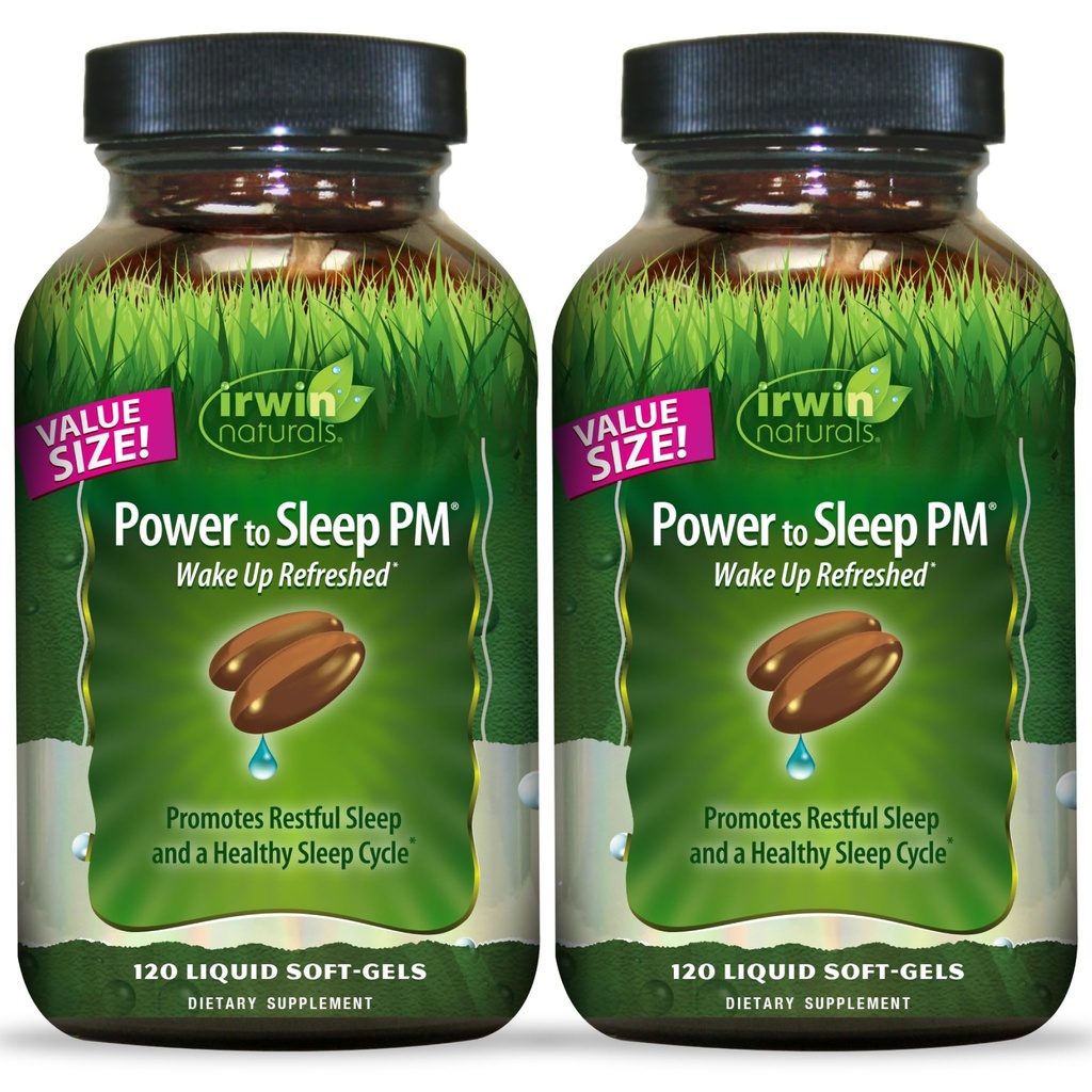 Irwin Naturals Power to Sleep PM - 120 נוזל Soft-Gels, Pack של 2 - עם מלטונין, GABA, Ashwagandha, ולריאן Root & L-theanine - 120 המשרתים המלאים