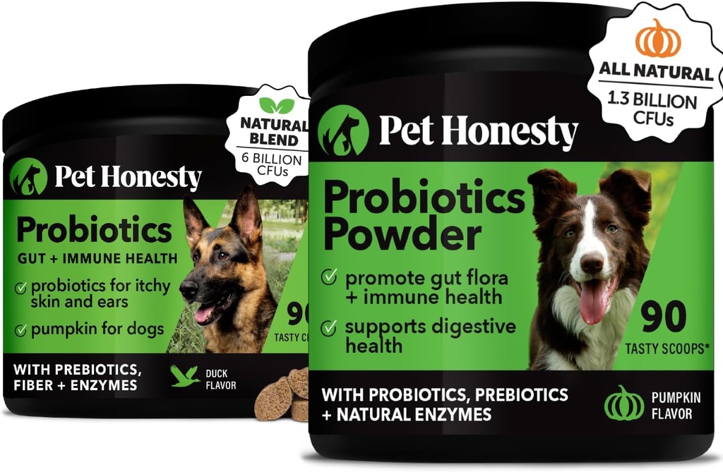 Probiotics Bundle: כלב פרוביוטיקה עבור Diarrhea & Bowel תומך צ'אדות ואבק עם Enzymes העיכול עבור בריאות Gut (Duck 90 ct)
