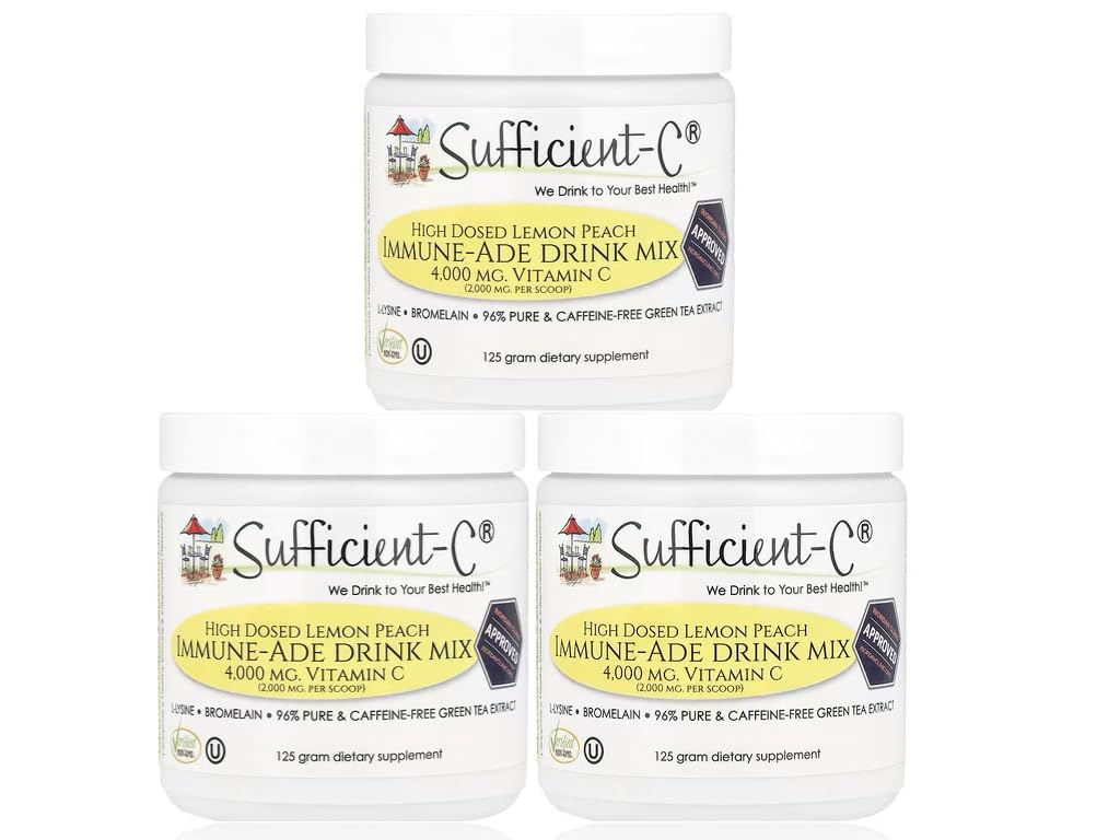 Sufficient-C High Dose ויטמין C לימון Peach Immune-Ade Drink - 125 גרם 3(3) Pack