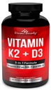 ויטמין K2 (MK7 & MK4) עם תוסף D3 - ויטמין K & D כמו MK-7 100mcg, MK-4 500mcg, ו-5,000 IU ויטמין D3 בפורמולה-1 - העצם ותמיכה בלב - 90 קפסולות לא-GMO Vegetarian כמוסות