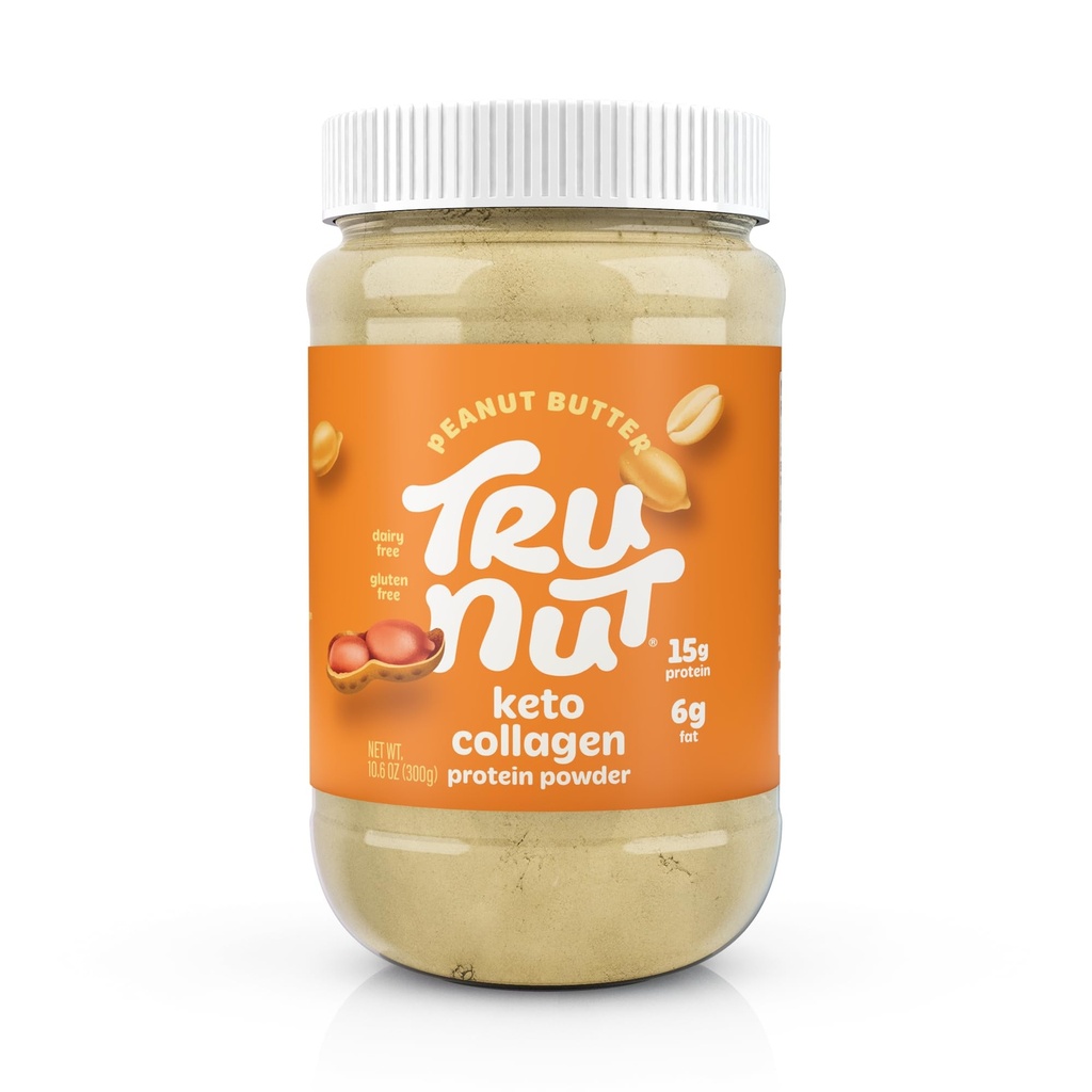 Tru- Nut Keto Collagen חלבון אבקה (Peanut Butter, 10.6 oz) - אבקת חלבון Peanut Butter Collagen חלבונים - גדול עבור Smoothies, Shakes, Keto Diet Meals ו חטיפים