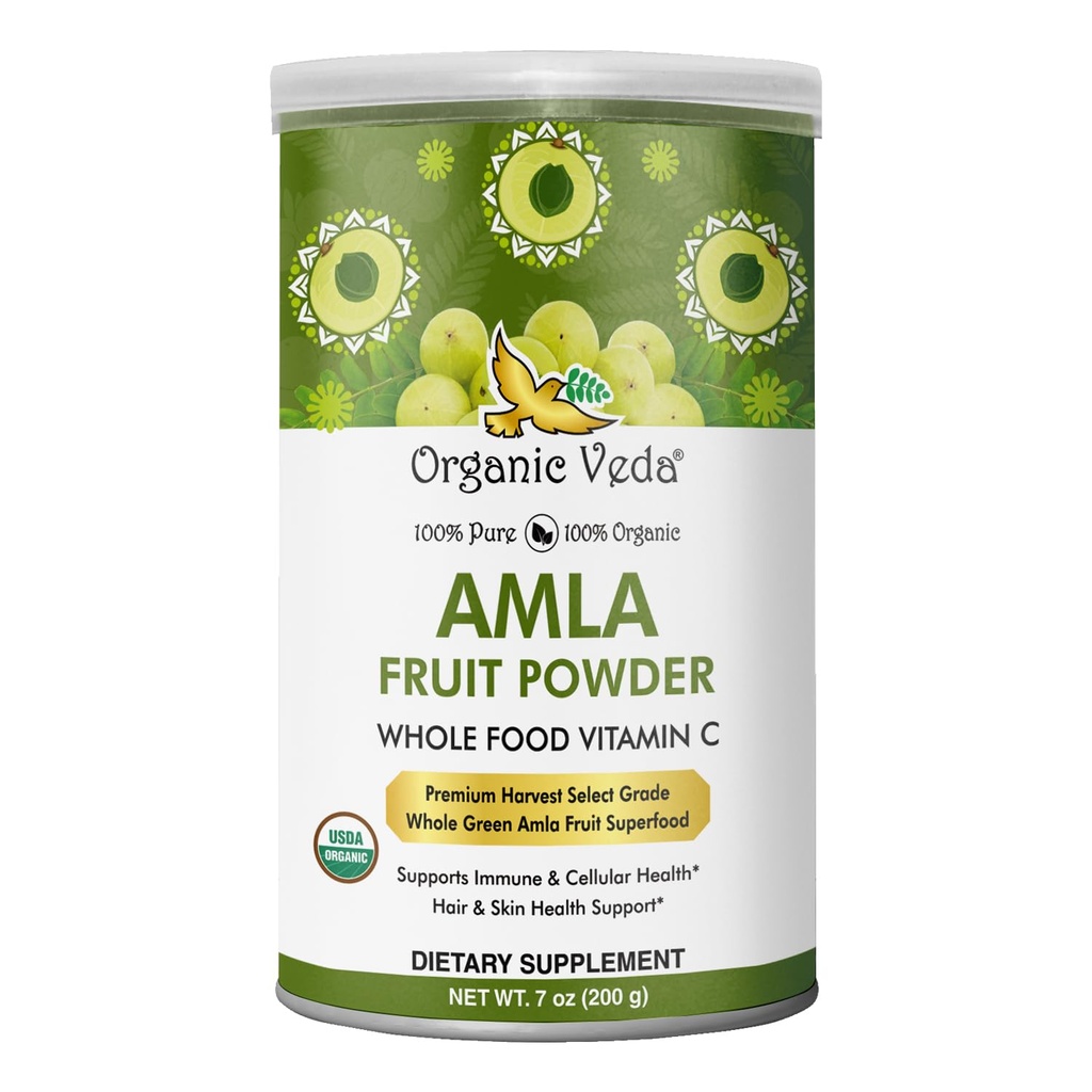 אבקת Veda Amla אורגנית,7oz - אבקת אווזברי הודית לשיער - 100% אבקת פירות אמילה טהור עשיר ויטמין C, אנטיoxidants, תומך Immune, Digestive & Skin Health, Non-GMO, טבעוני טבעוני