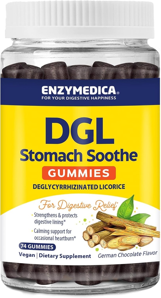 Enzymedica, DGL Stomach Soothe, Deglycyrrhizinated Licorice Gummies for Digestive Support & Gut בריאות, שוקולד, 54