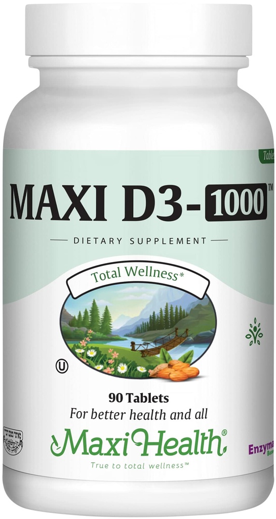 Maxi Health ויטמין D3 1000 IU Dietary תוסף - Easy to Swallow - Odorless & Tasteless - תומך ב- Calcium Absorption, Immune Health ובריאות העצם אצל נשים וגברים מבוגרים - 90 טבליות