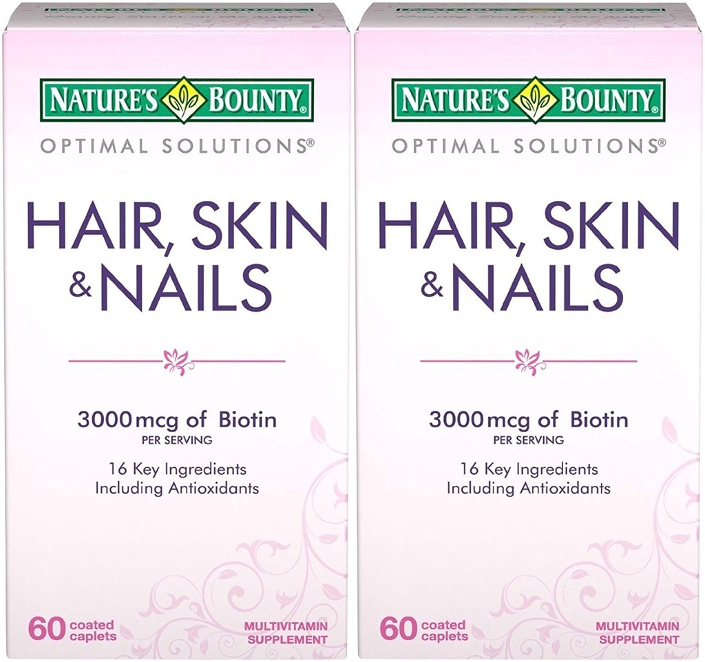 Nature's Bounty Optimal Solutions Hair, Skin & Nails Formula, 120 Coated Caplets (2 X 60 Count)