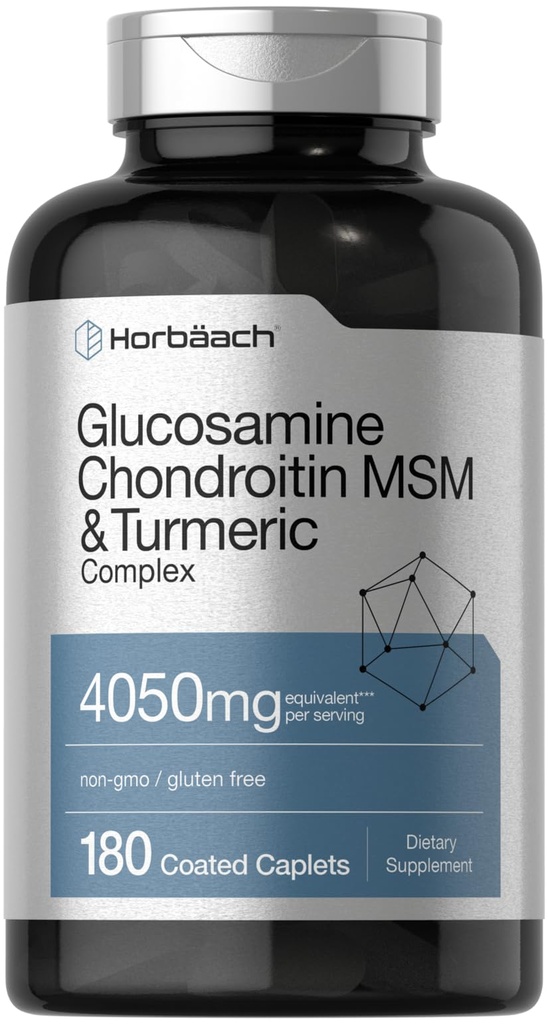 Horbäach Glucosamine Chondroitin MSM | 4050 מ"ג | 180 קפסולות | Turmeric | Triple Power Formula | Non-GMO & Gluten Free Supplement