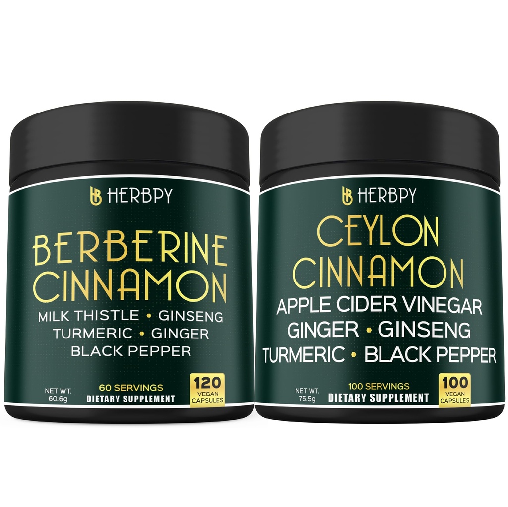 Bundle 7in1 Berberine HCl 97% תוספי & 6in1 Premium Ceylon Cinnamon תוספי מזון