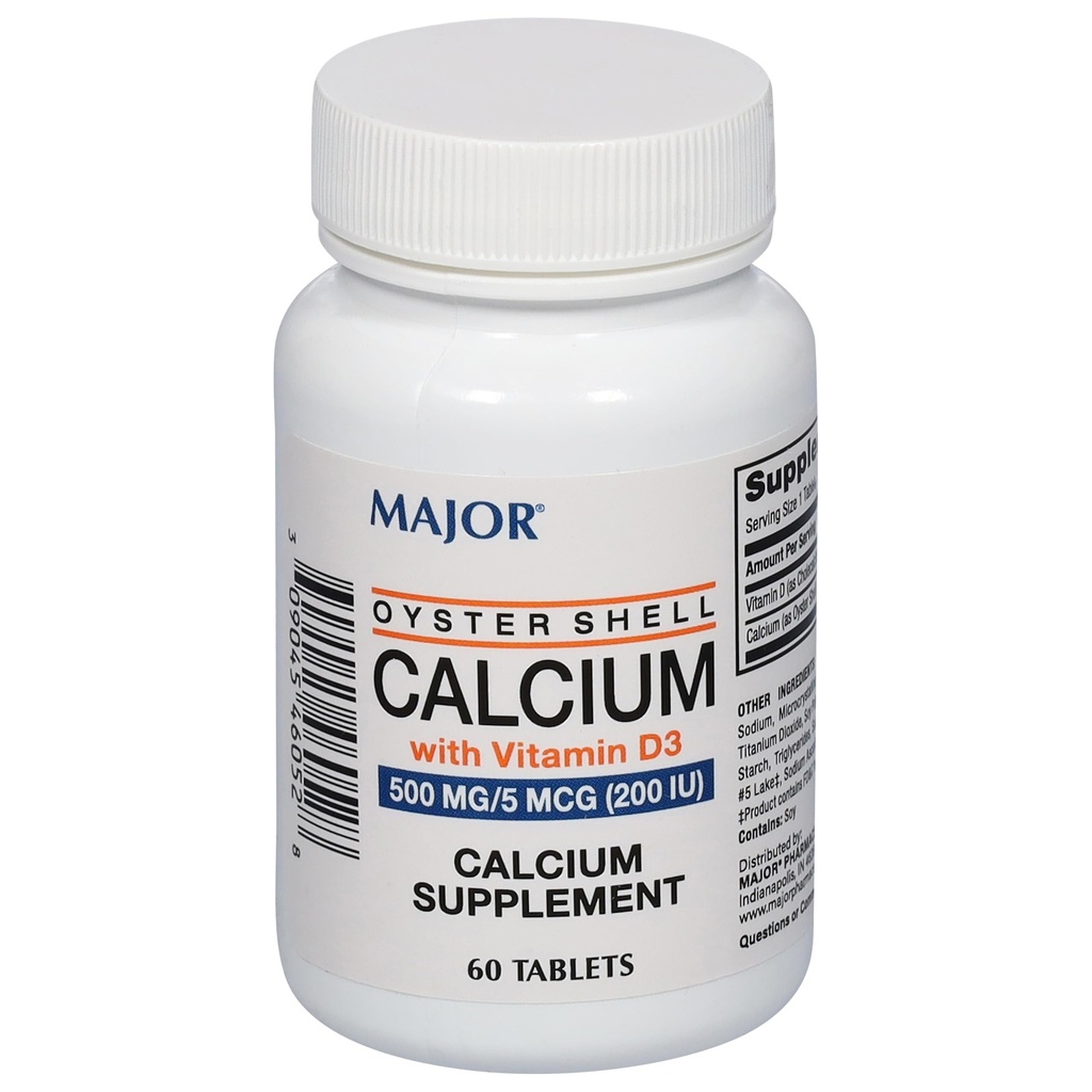 Major Oyster Shell Calcium עם ויטמין D3 500 מ"ג / 5 mcg (200 IU) - תוסף Calcium - 60 טבליות