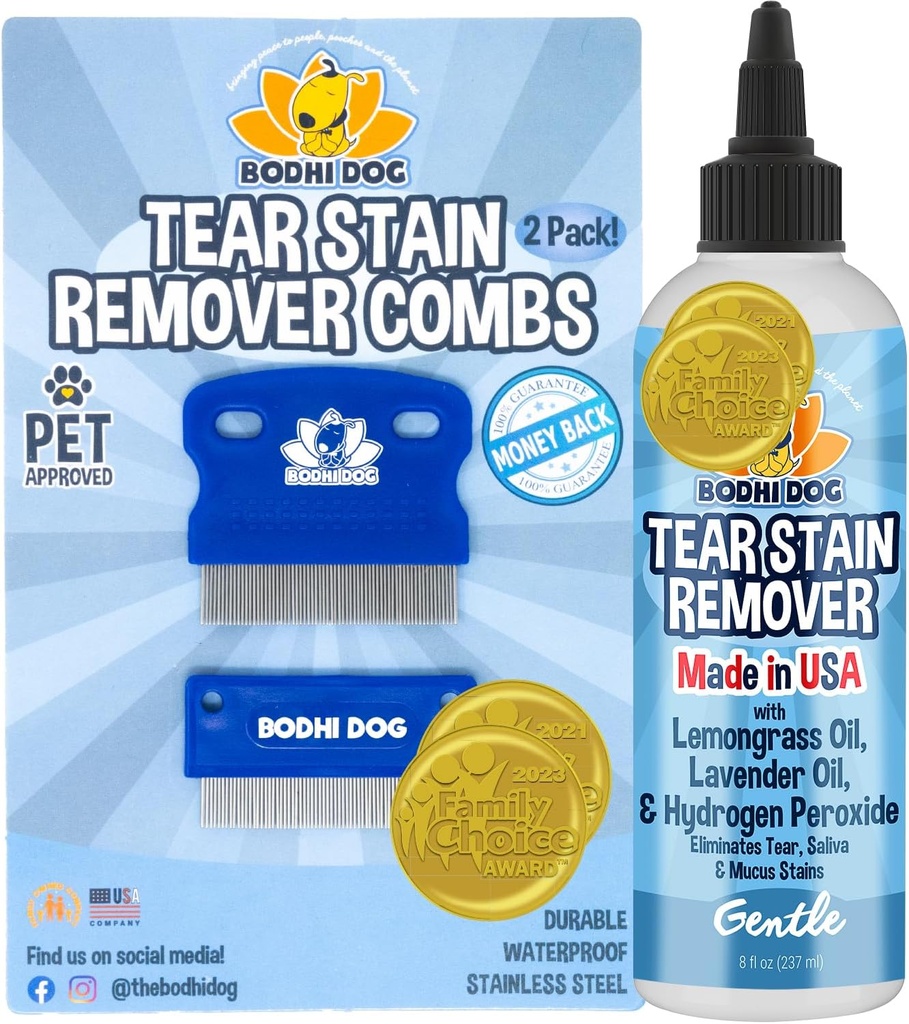 Bodhi דוג Tear Stain Remover & Tear Stain Remover Combs - Gently Removes Stains, Dirt from Pet Eyes - Safe & Gentle על כלבים וחתולים - ניקוי Delicate Fur - אידיאלי עבור Grooming & Tear Stain מניעת מניעת מניעת מניעת מניעת מניעת מניעת מניעת למנוע
