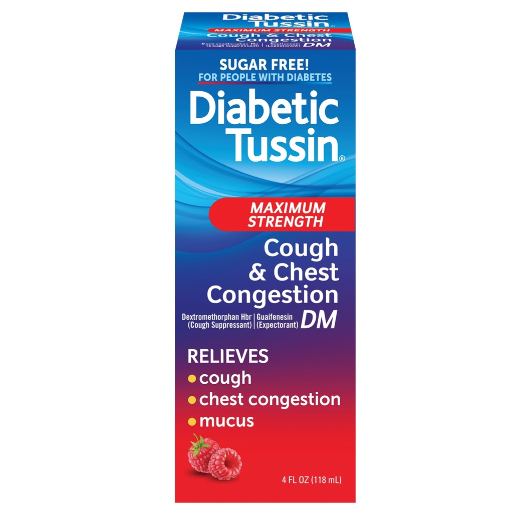 dibetic Tussin DM כוח מקסימלי Cough ו Chestungestion נוזל Cough Syrup, Safe for Diabetics, Brad Flavored, 4 Fl Oz (Pack of 1)
