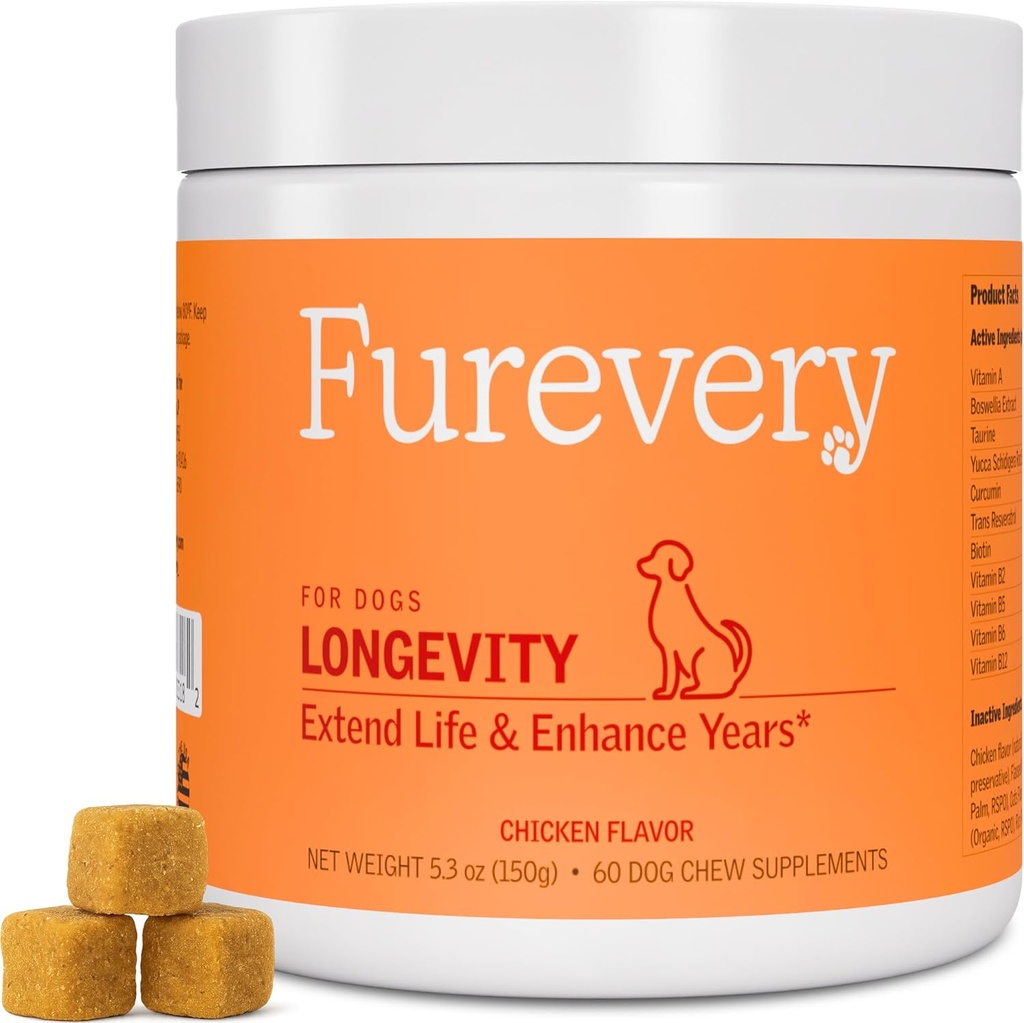 Longevity Dog Multivitamin 11-in-1 Daily Chews עוף פלח עם Flaxseed, 60 Count, תומך hip and Joint Health, Immune System, Skin and Coat, Heart Health, Energy and Vitality
