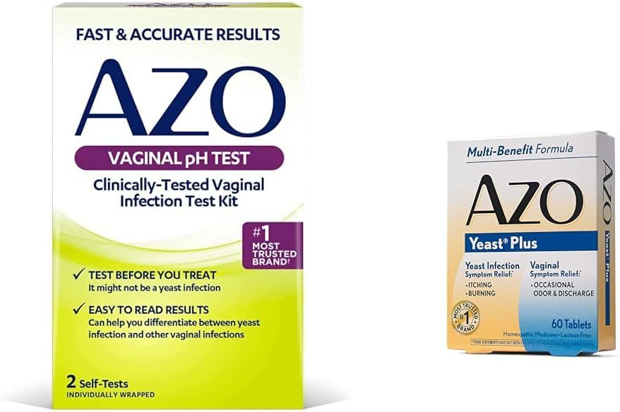 AZO Vaginal pH Test Kit ו Yeast זיהומים טבליות, קלינית-Tested זיהום Test Kit עם 60 Yמזרח זיהומים ו Vaginal Symptom Relief Tablets