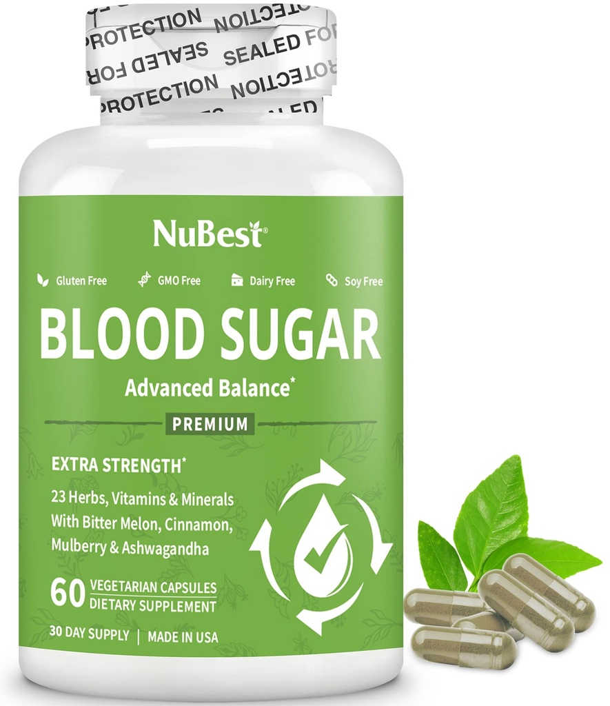 Blood Sugar - Advanced Formula with Bitter Melon, Ashwagandha, Cinnamon, Chromium, Magnesium, Vitamins, Alpha Lipoic Acid, Cayenne Pepper & More | 60 Capsules | 1 Month Supply