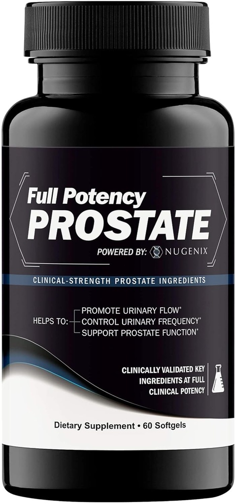 Nugenix Full Potency Prostate Support Supplement for Men's Health, Clinical-Strength, Saw Palmetto, להגדיל את זרימת השתן ואת תדירות, ולתמוך בתפקוד Prostate, 60 קפסולות