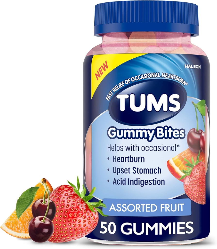 TUMS Gummy Bites Dietary תוסף עבור Occasional Heartburn הקלה, Upset Stomach ו Acid Indigestion, Assorted פירות פלברס - 50 Count Count