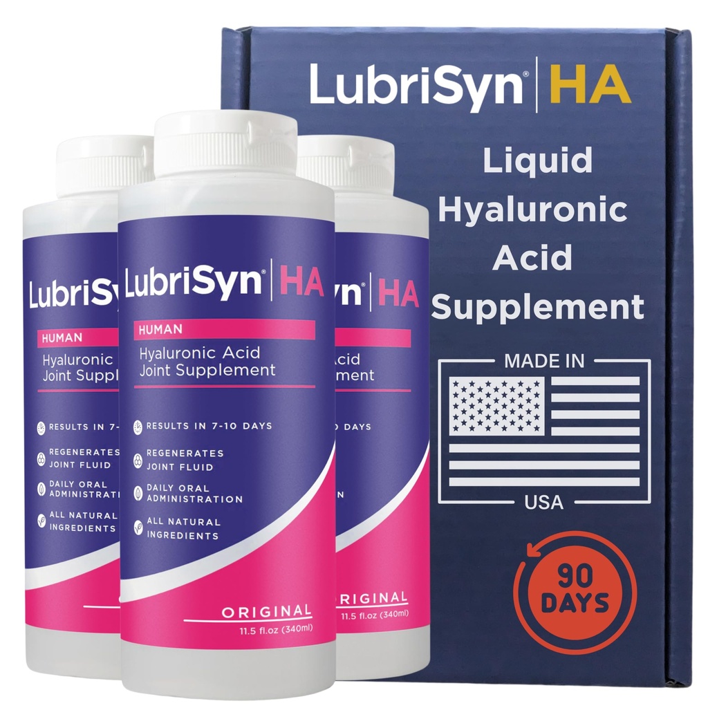 Lubrisyn Hyaluronic Acid Oral תוסף - נוזל HA פורמולה עבור בני אדם - מקדם תמיכה משותפת, ניידות, גמישות, הידרציה ותפקוד בריא עבור גברים ונשים - המקורי 3 x 11.5oz