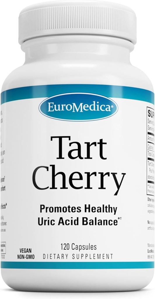 EuroMedica Tart Cherry - Antioxidant תוסף לתמיכה בריאות Uric Acid Balance & Joint Health - תוספי תזונה טבעונית - תוספת תזונתית לשיקום לאחר אימון - 120 קפסולות