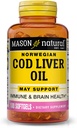 MASON NATURAL Cod Liver שמן Plus ויטמין A & D3 - תפקוד לב בריא ומוח, שיפור התחמושת, תמיכה בסך הכל בריאות, 100 Softgels
