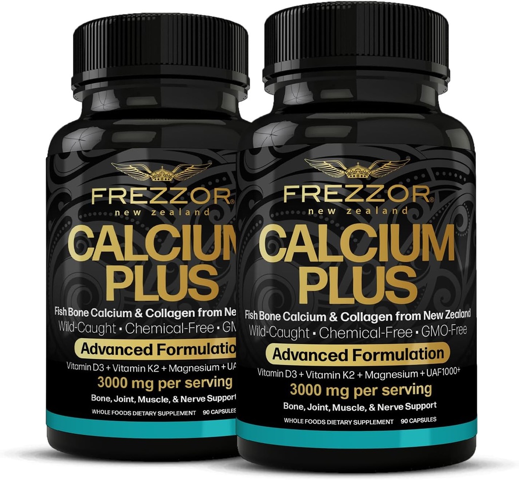 FREZZOR Calcium Plus עם UAF1000+ Super Antioxidant עבור עצמות בריאות ועצמות, תומך משקל גוף בריא, Ratio אופטימאלי של מינרלים מבני בניין העצם חיוני, NZ Made, 180 קפסולות, 2 חודשים אספקת מזון