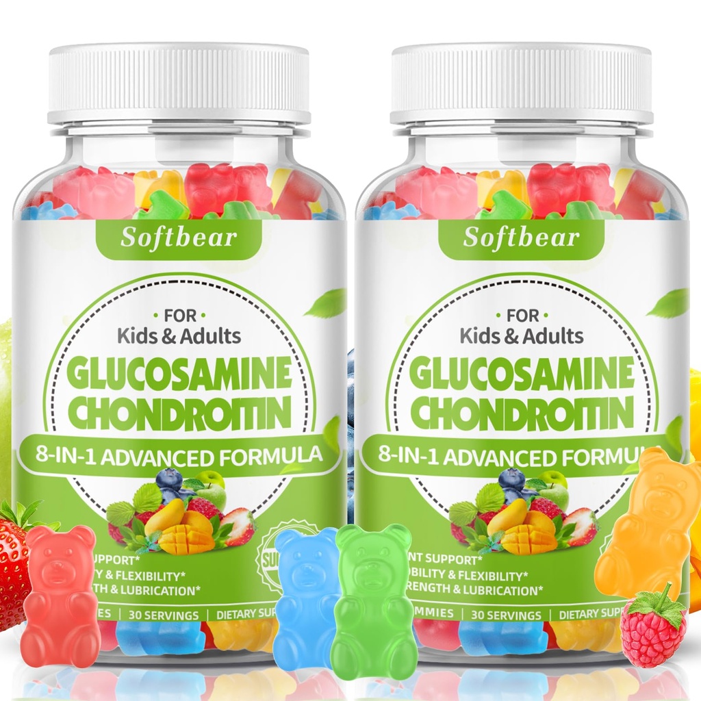 Softbear Glucosamine Chondroitin חניכיים עם MSM משולש כוח, אורגני Chewable Glucosamine Chondroitin תוסף תמיכה משותפת פרחים מעורב פירות פלאדור 120 חניכיים