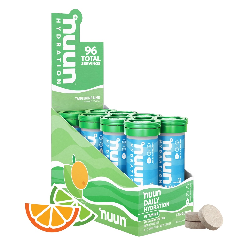 Nuun ויטמינים Electrolyte Tablet עם ויטמין D, C, E, A, & B6, Folic Acid, Magnesium & 4 אלקטרוליטים חיוניים אחרים, Gluten Free & Vegan, Tangerine Lime, 8 Pack (96 לשרת Total)