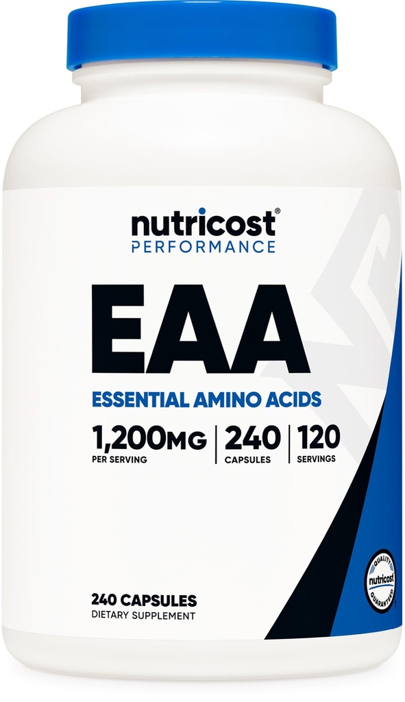 תוספי מזון EAA 1200 מ"ג, 240 קפסולות - Essential Amino Acids, 120 משרתות - non-GMO, Gluten Free & Vegan