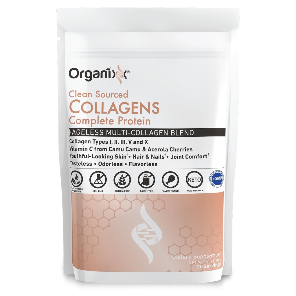 אבקת Orixx Collagen Peptides עם ויטמין C, סוגים I, II, III, V, X hydrolyzed Collagen, שיער, ריח, עור, עצמות ובריאות משותפת, תמיכה Aging, נקי Sourced, Gluten חינם, Unflavored, 20 משרתים, 20 משרתים.