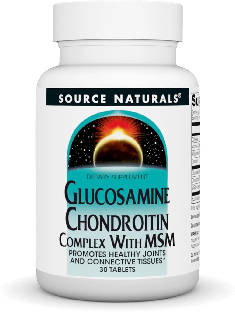 מקור Naturals Glucosamine Chondroitin Complex with MSM, מקדם משותףים בריאים ו- Connective Tissues* - 30 טבליות